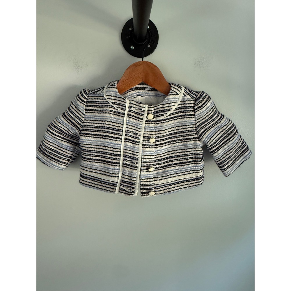 Janie and Jack Girls Blue Stripe Tweed Cropped Jacket 12-18 Months NWT